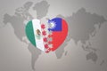 Puzzle heart with the national flag of taiwan and mexico on a world map background.Concept Royalty Free Stock Photo