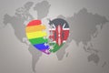 Puzzle heart with the rainbow gay flag and kenya on a world map background. Concept Royalty Free Stock Photo