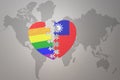 Puzzle heart with the rainbow gay flag and taiwan on a world map background. Concept Royalty Free Stock Photo