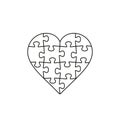 Puzzle Heart, vector line illustration isolated on white background Royalty Free Stock Photo