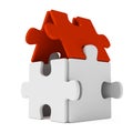 Puzzle home with red roof