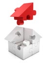 Puzzle house one red piece 3d illustration Royalty Free Stock Photo