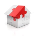 Puzzle house one red piece 3d illustration Royalty Free Stock Photo