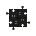 Puzzle icon. Jigsaw with four piece. Logo for logic and business solution. 4 part of puzzle for game. Black shape isolated on Royalty Free Stock Photo