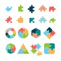 Puzzle icon. Jigsaw incomplete pictogram puzzle geometrical forms vector business objects Royalty Free Stock Photo