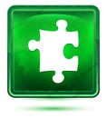 Puzzle icon neon light green square button Royalty Free Stock Photo