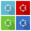 Puzzle icon set, flat design vector illustration in eps 10 for webdesign and mobile applications in four color options Royalty Free Stock Photo