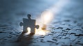 Puzzle idea solution strategy innovation concept light creativity problem success glowing light bulb shines through missing Royalty Free Stock Photo
