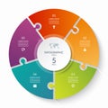 Puzzle infographic circle with 5 steps, options, pieces. Five-part cycle chart. Royalty Free Stock Photo