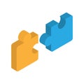 Puzzle isometric icon. Teamwork, cooperation, leader and solution concept