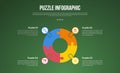 puzzle or jigsaw base infographic with big outline piechart and circle edge with 4 point with dark style for slide presentation Royalty Free Stock Photo