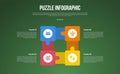 puzzle or jigsaw base infographic with outline square base with 4 point with dark style for slide presentation
