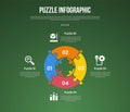 puzzle or jigsaw base infographic with thick outline circle piechart with 4 point with dark style for slide presentation Royalty Free Stock Photo
