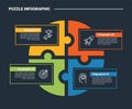 puzzle or jigsaw infographic process diagram with big circle piechart with rectangle box container with dark background bright Royalty Free Stock Photo
