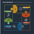puzzle or jigsaw infographic process diagram with long rectangle box on big square circular cycle with dark background bright Royalty Free Stock Photo