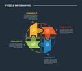 puzzle or jigsaw infographic process diagram with outline circle piechart with ribbon flipping shadow on cycle circular sharp edge Royalty Free Stock Photo