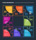puzzle or jigsaw infographic process diagram with small square components on circular cycle create big square structure with dark Royalty Free Stock Photo
