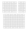 Puzzle. Jigsaw pieces 24, 48 and 96 template, puzzles shape blank grids schema. Editable stroke path vector set and