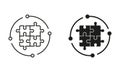 Puzzle, Jigsaw Solution Line and Silhouette Icon Set. Idea, Challenge Game, Teamwork Sign. Editable Stroke. Isolated