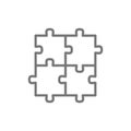 Puzzle, jigsaw, square, integrity, problem solving line icon.
