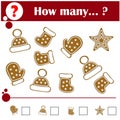 Puzzle for kids for the brain. How many. Count the gingerbread cookies