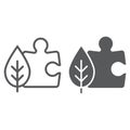 Puzzle with leaf line and glyph icon, ecology