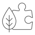 Puzzle with leaf thin line icon, ecology