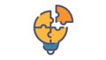 Puzzle lightbulb solution solving single isolated icon with flat dash or dashed style