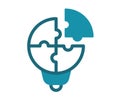 Puzzle lightbulb solution solving single isolated icon with solid line style