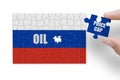 Puzzle made from Russia flag. Sanctions and embargo for Russian war and aggression in Ukraine. Price cap on Russian oil