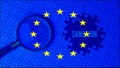 Puzzle ,magnifying glass and european union flag Royalty Free Stock Photo