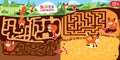 Puzzle maze game for kids. Super labyrinth consists several stages underground. Help fox get out of hole. Vector