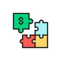 Puzzle money, investment flat color line icon. Isolated on white background Royalty Free Stock Photo