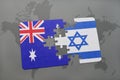 puzzle with the national flag of australia and israel on a world map background. Royalty Free Stock Photo
