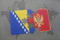 puzzle with the national flag of bosnia and herzegovina and montenegro on a world map background.