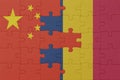 puzzle with the national flag of chad and china . macro.concept