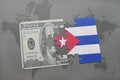 puzzle with the national flag of cuba and dollar banknote on a world map background. Royalty Free Stock Photo