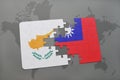 puzzle with the national flag of cyprus and taiwan on a world map Royalty Free Stock Photo