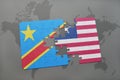 puzzle with the national flag of democratic republic of the congo and liberia on a world map Royalty Free Stock Photo
