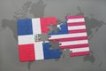 puzzle with the national flag of dominican republic and liberia on a world map Royalty Free Stock Photo