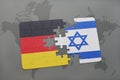 puzzle with the national flag of germany and israel on a world map background.