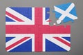 Puzzle with national flag of great britain and scotland piece detached. Royalty Free Stock Photo