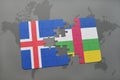 puzzle with the national flag of iceland and central african republic on a world map Royalty Free Stock Photo