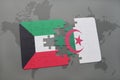 puzzle with the national flag of kuwait and algeria on a world map Royalty Free Stock Photo