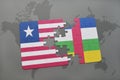 puzzle with the national flag of liberia and central african republic on a world map Royalty Free Stock Photo