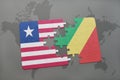puzzle with the national flag of liberia and republic of the congo on a world map Royalty Free Stock Photo