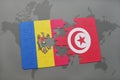 puzzle with the national flag of moldova and tunisia on a world map