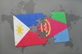 puzzle with the national flag of philippines and eritrea on a world map