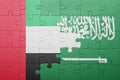 Puzzle with the national flag of saudi arabia and united arab emirates