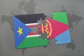 puzzle with the national flag of south sudan and eritrea on a world map